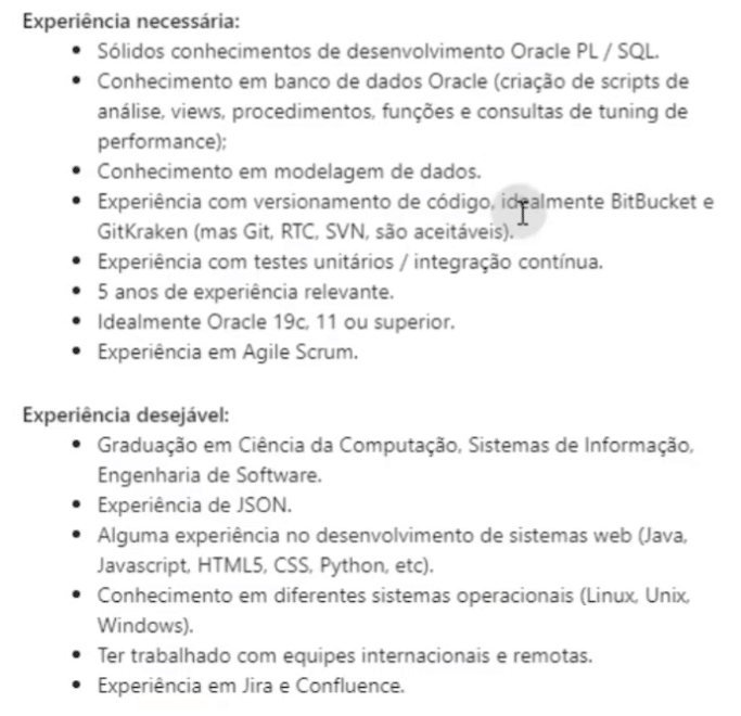 Experiência necessária