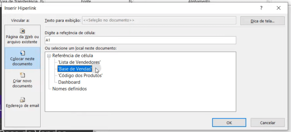 Menu de Navegação no Excel
