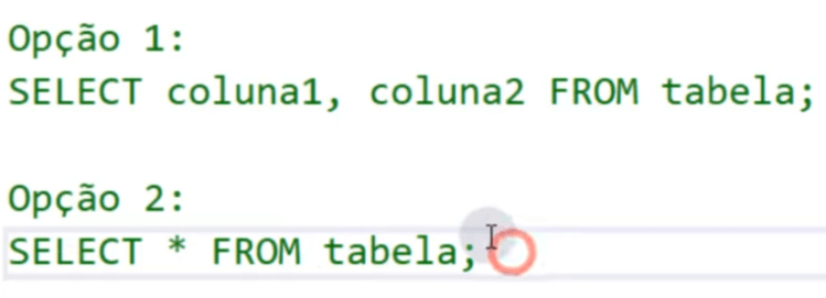 Como selecionar uma tabela ou colunas de uma tabela