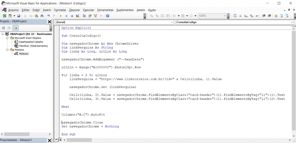 Rastrear Encomendas com VBA