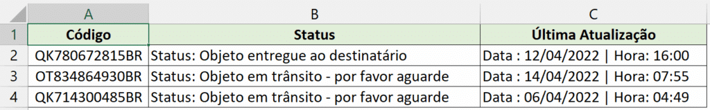 Rastrear Encomendas com VBA