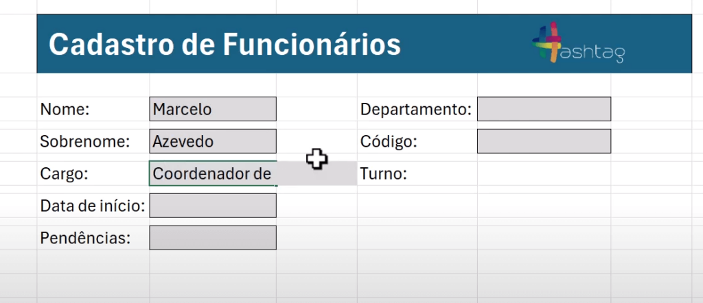 Formulário com os campos  e tamanhos das linhas ajustados