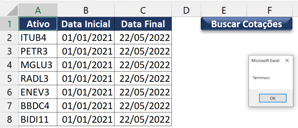 Cotação Histórica de Ações no Excel
