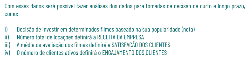 Decisões que podem ser tomadas