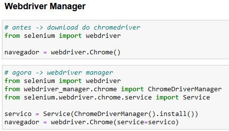 Utilização do webdriver manager