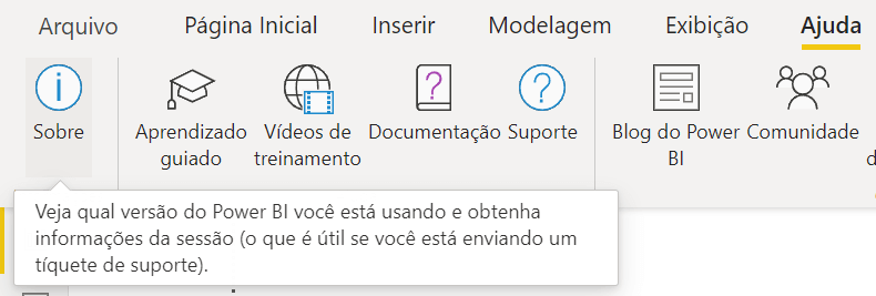 Opção para verificar a versão do Power BI