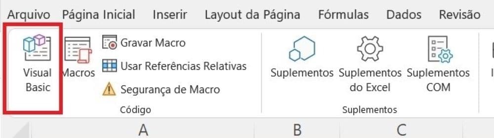 Opção para abrir o ambiente VBA: