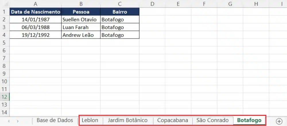 Planilha após a execução da Macro