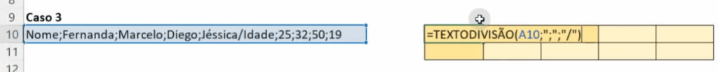 Função TEXTODIVISÃO no Excel