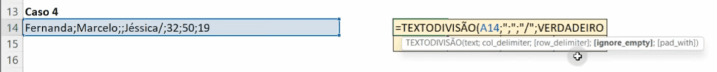 Função TEXTODIVISÃO no Excel