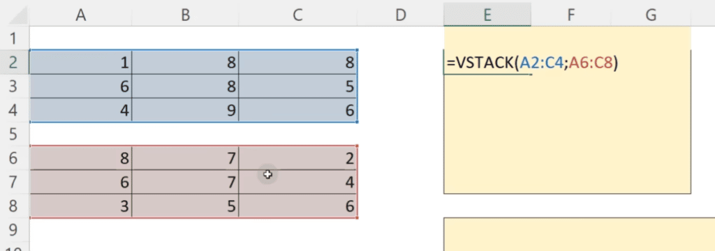 Funções VSTACK e HSTACK no Excel