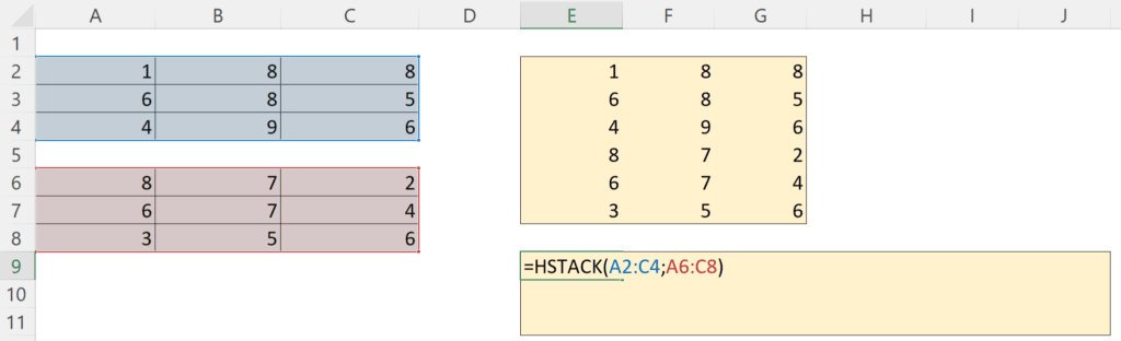 Funções VSTACK e HSTACK no Excel
