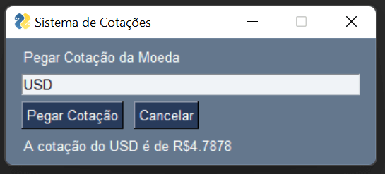 Execução do código na tela criada