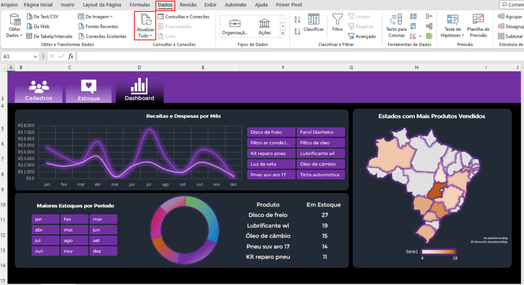 Planilha de Controle de Estoque no Excel - 3 Modelos 33 Atualizando Dashboard