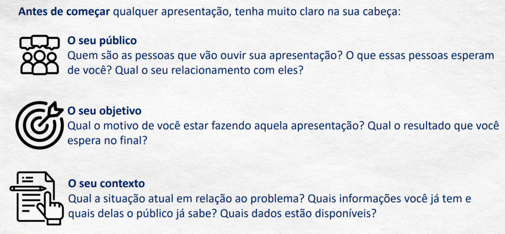 Informações para iniciar sua apresentação