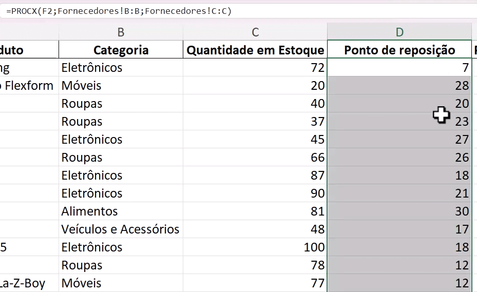 planilha agora com a coluna ponto de reposição