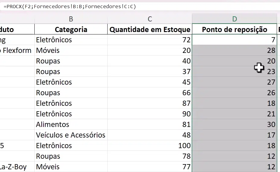 planilha agora com a coluna ponto de reposição