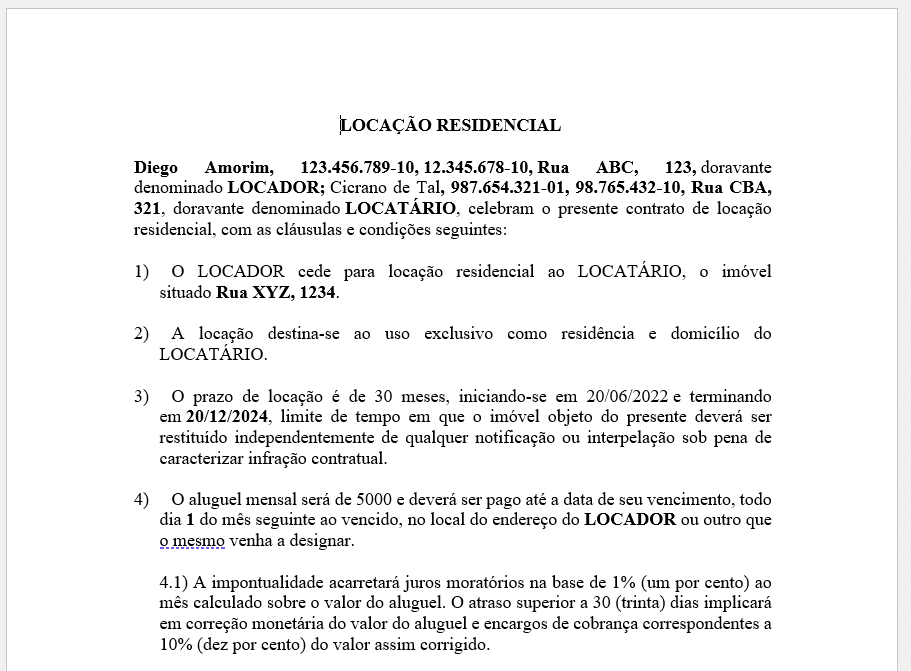 Contrato de Locação no VBA