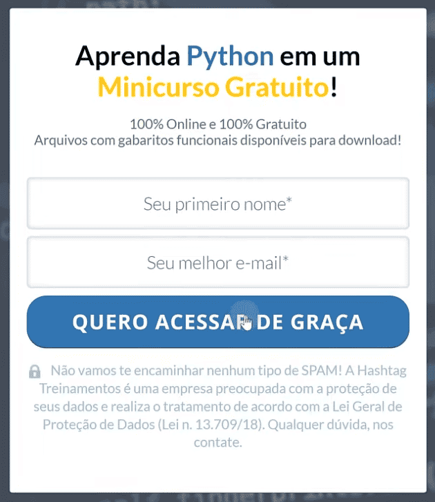 Página de minicurso gratuito de Python