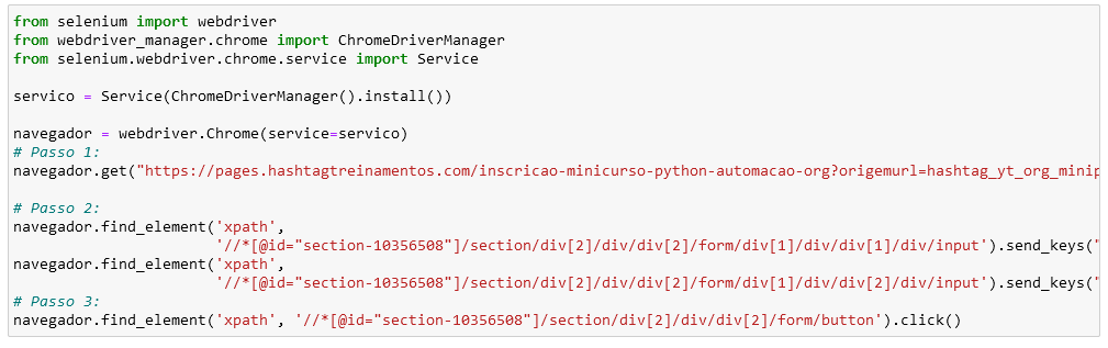 Código para automação web