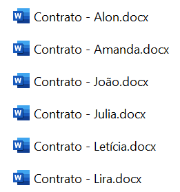 Lista de contratos criados