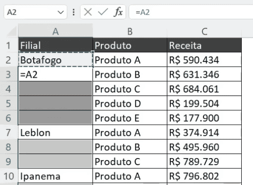 Fórmula para preencher as informações (utilizando CTRL + Enter)