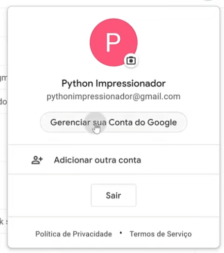 Acessando as configurações da conta