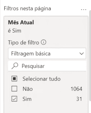 Filtrando as informações na página com o mês atual
