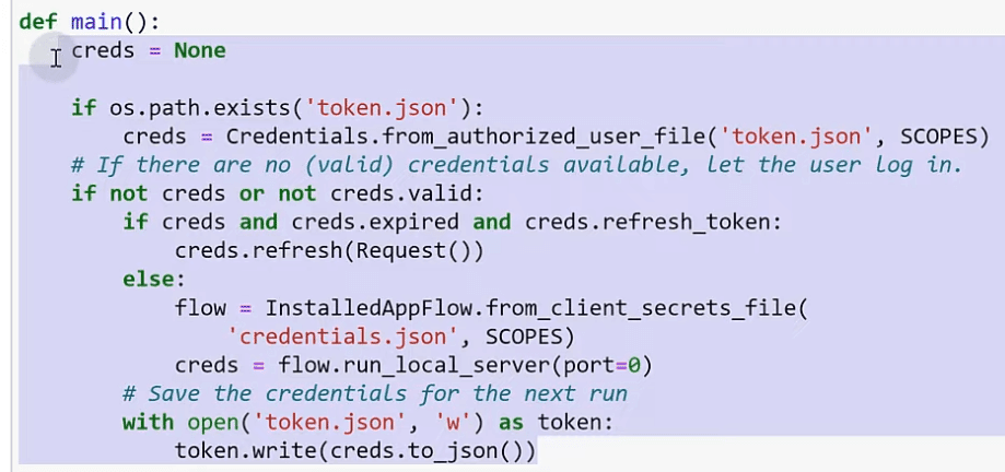 Código de verificação e criação do token