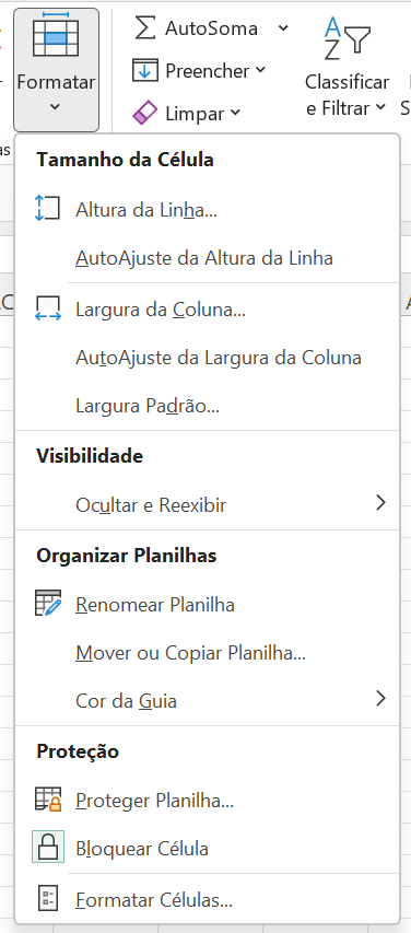 Opções de Formatação