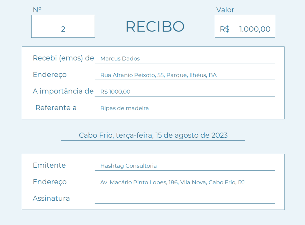 Planilha de controle e emissão de recibos em Excel