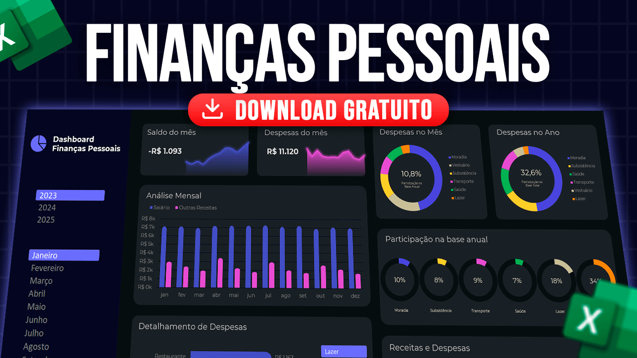 Dashboard de Finanças Pessoais no Excel – Download Grátis
