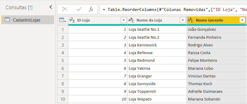 Ordem das Colunas no Power BI