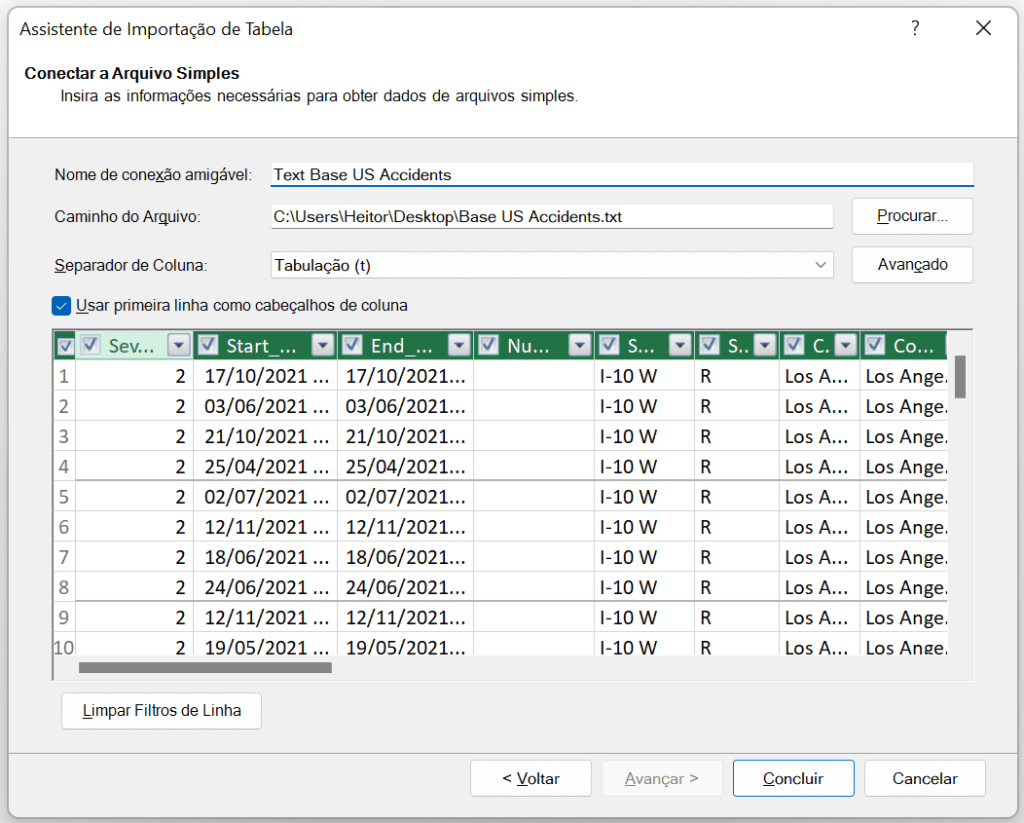 Bases Gigantes no Excel - Como Trabalhar Usando Power Pivot? 2 Ajustando o separador da base de dados