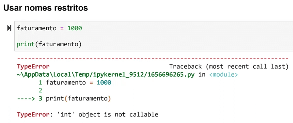Erro ao usar nome restrito e voltar ao código correto