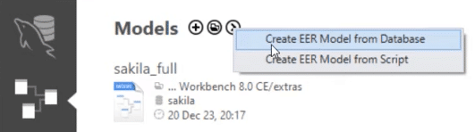 opção Create EER Model from Database