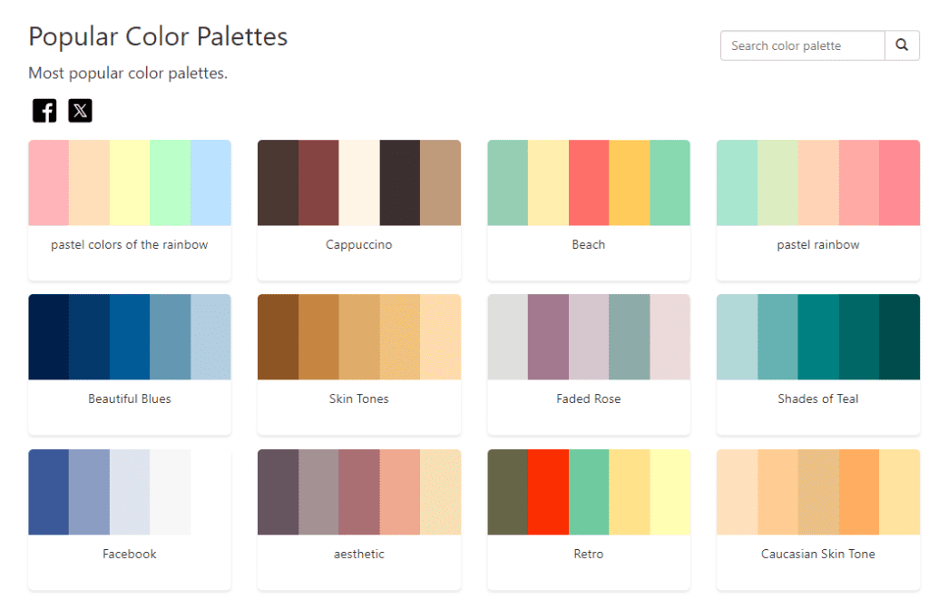 paletas de cores mais populares