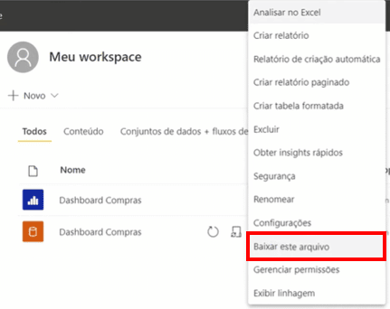 Baixar arquivo do Power BI publicado