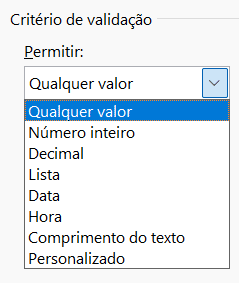 Tipos de validação de dados