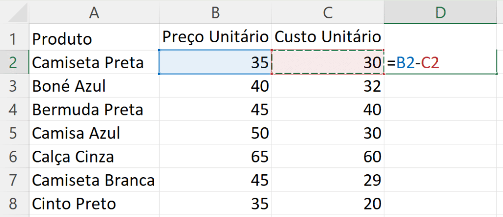 Subtração - fórmula.