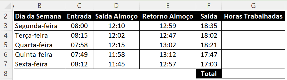 Planilha - exemplo