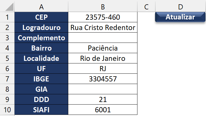 API de CEP no VBA