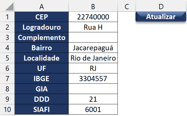 API de CEP no VBA