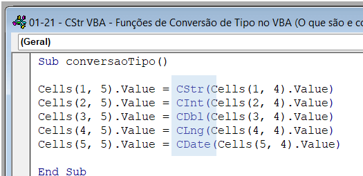 Conversão de Tipo no VBA