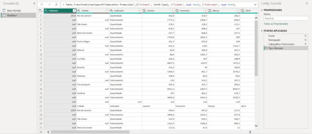 Interface do Power Query