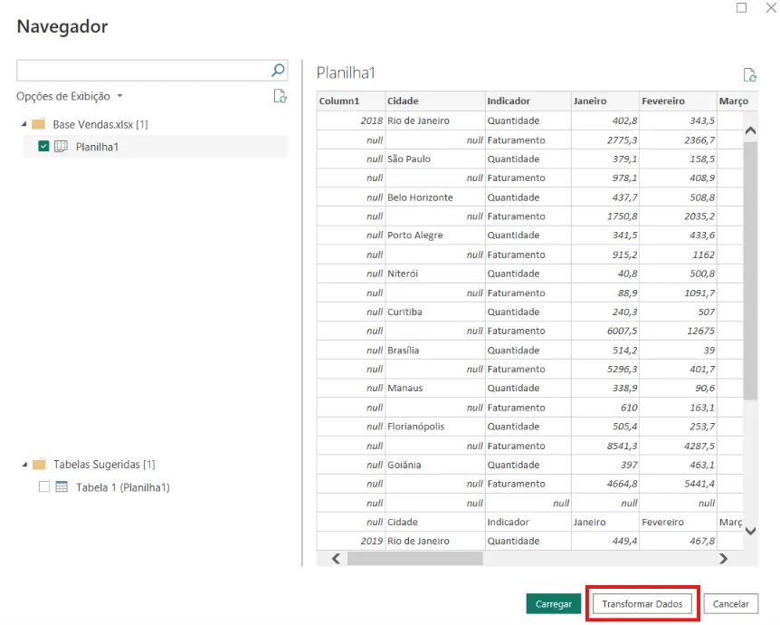 Como transformar os dados no Power Query