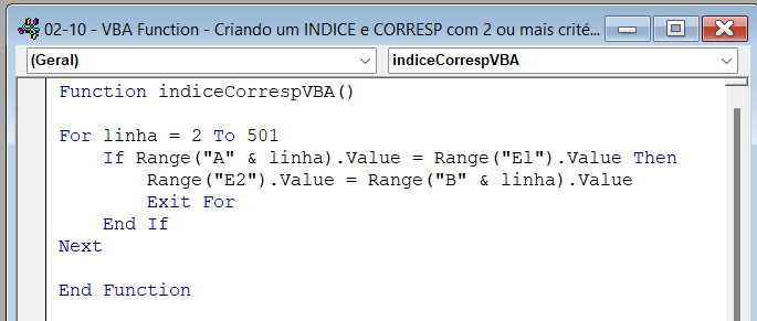 indiceCorrespVBA()
