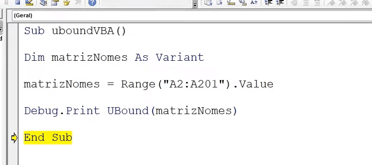 Ubound e Lbound no VBA