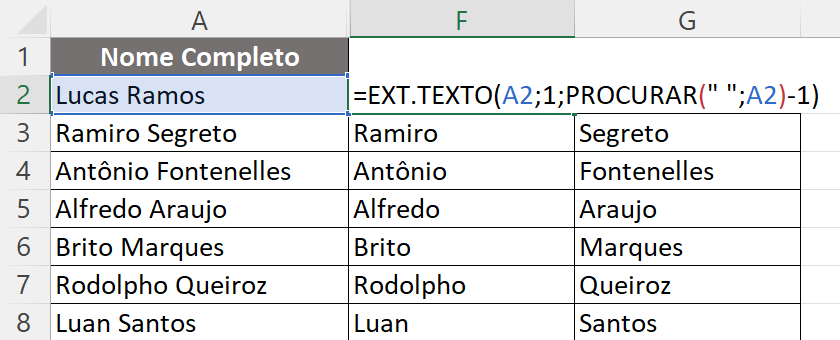 Função EXT.TEXTO no Excel