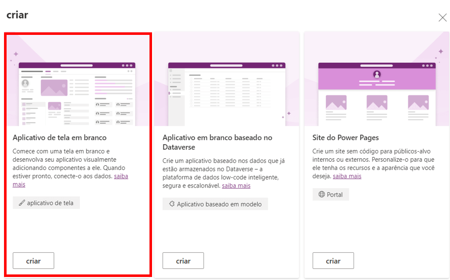 Primeiro Aplicativo no Power Apps